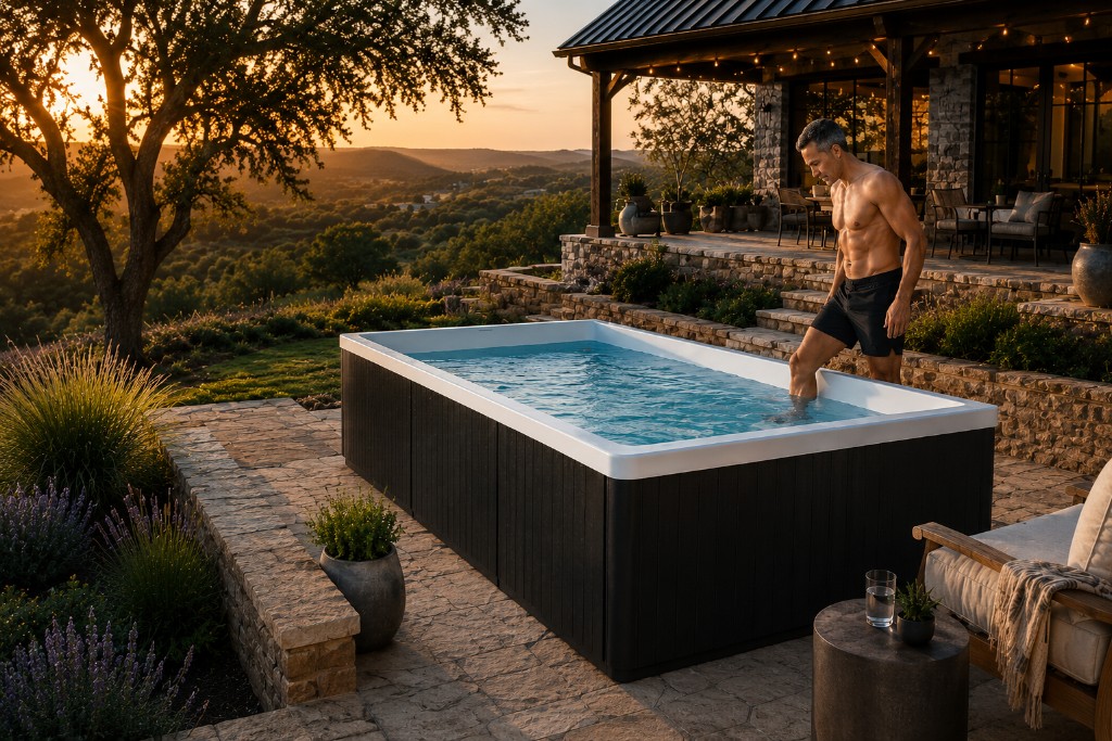 Aquora backyard pool alternative in an outdoor living space